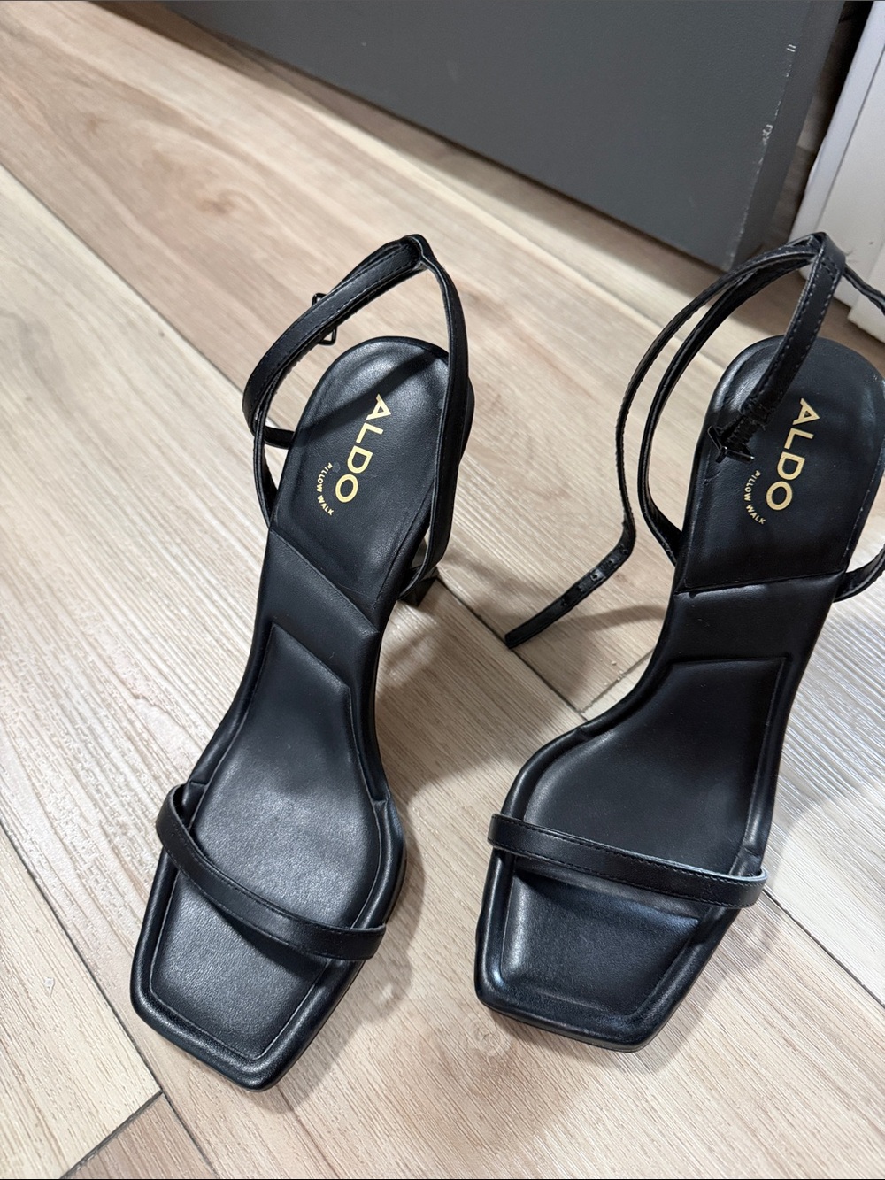 ALDO Black Square-Toe Strappy High Heel Sandals - Picture 2 of 5
